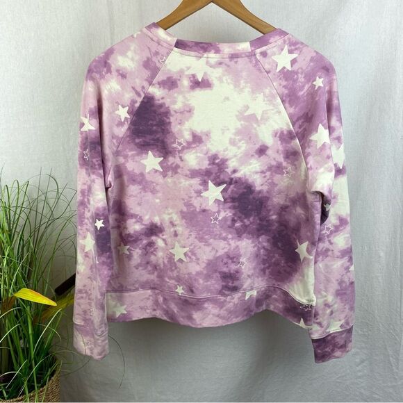 Wildfox Purple & White Tie Dye Star Long Sleeve Cropped Crewneck Sweatshirt M - Picture 4 of 9